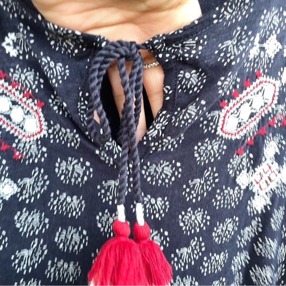 Lane Bryant Womens Shirt Tee Blue Embroidered Tassel Firework Plus Size 22/24 - Picture 9 of 11